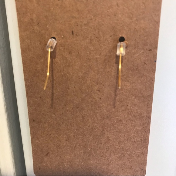 Hand Crafted Earrings w/ blue & clear beads that dangle from gold color wire - Picture 6 of 6